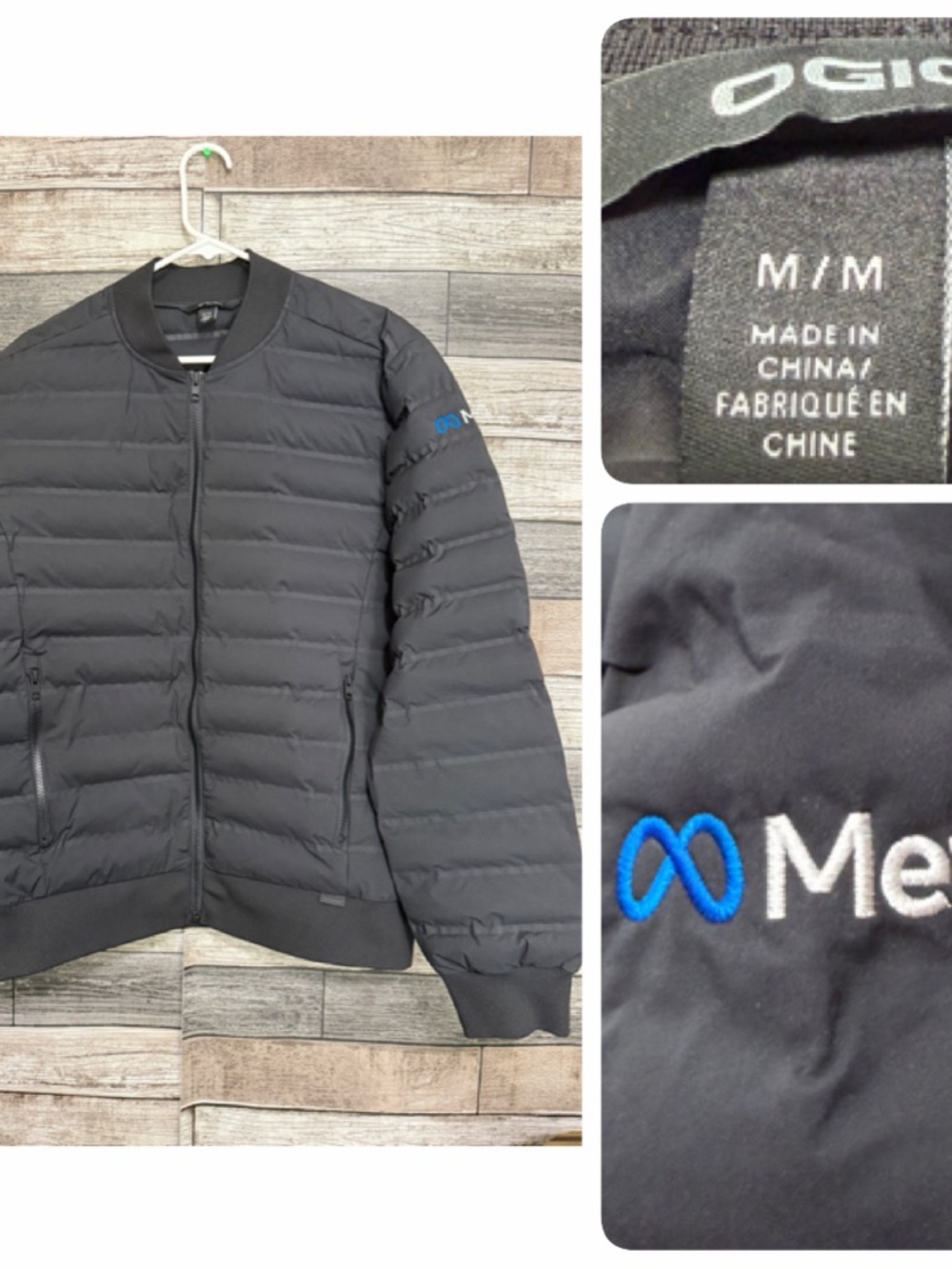 Ogio Meta Bomber Puffer Jacket Men’s M Black Full Zip Zipper Pockets